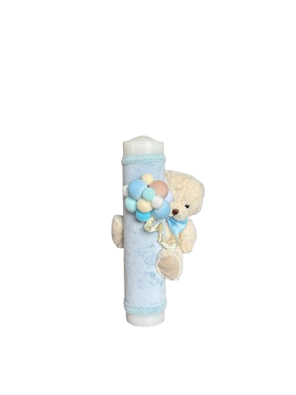 Lumânare alb/albastru, 30 cm, model ursuleț